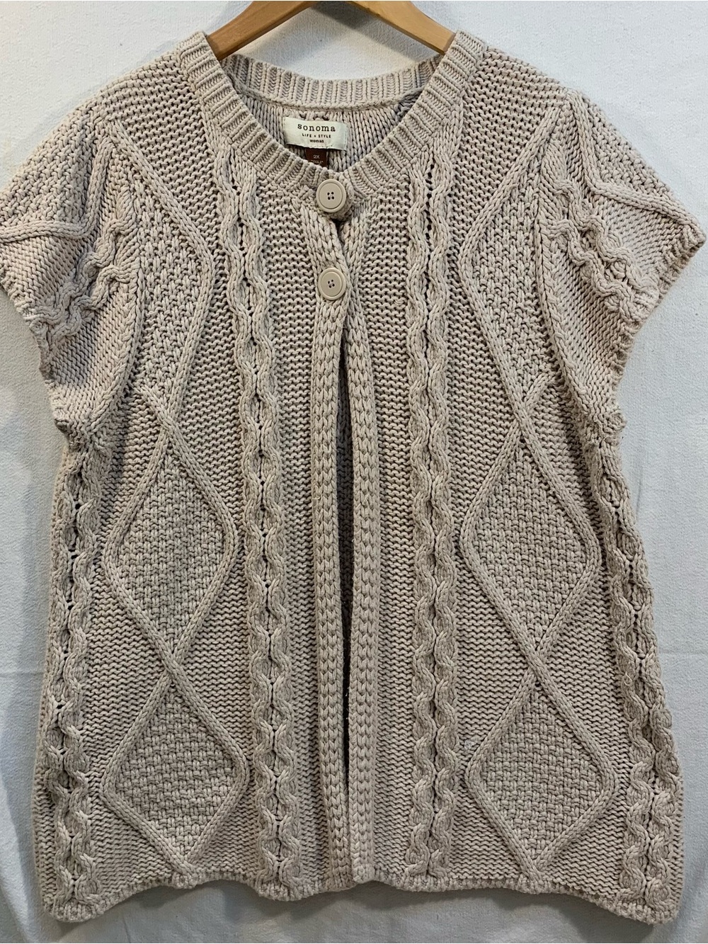 Sonoma Beige Cable-Knit Short-Sleeve Cardigan